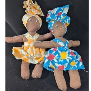 Vintage Handmade Caribbean Rag Dolls Set of 2 Cloth Island Folk Art 8 Inch